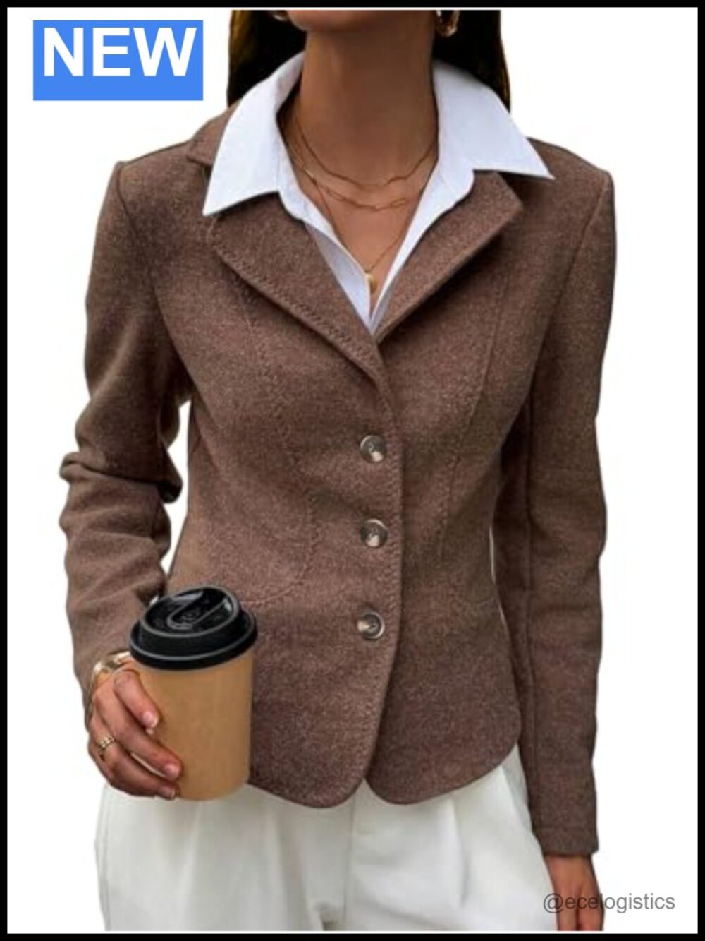 Tweed Cropped Blazer Women's Fitted Work Jacket Notch Lapel Casual Suiting